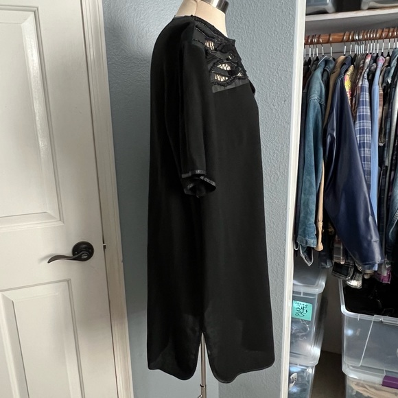 Lafayette 148 New York Black Tunic Top Woven Leather + Beading Details - Picture 3 of 12